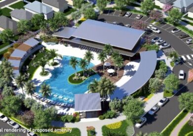 aerial conceptual rendering of Phase 1 amenity center at EverBe - new homes for sale in Orlando Florida